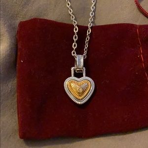 Silver and gold heart charm necklace